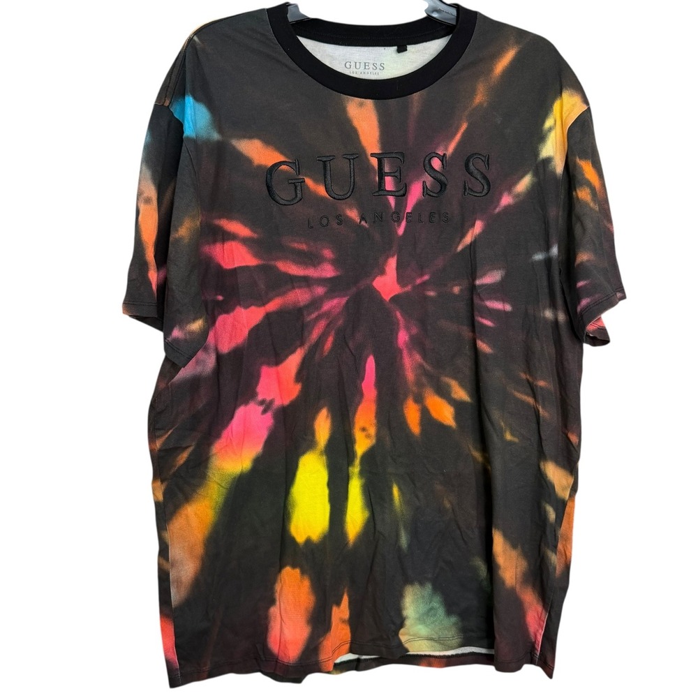Guess Los Angeles Tie Dye T Shirt XL Black Red Orange Yellow Blue